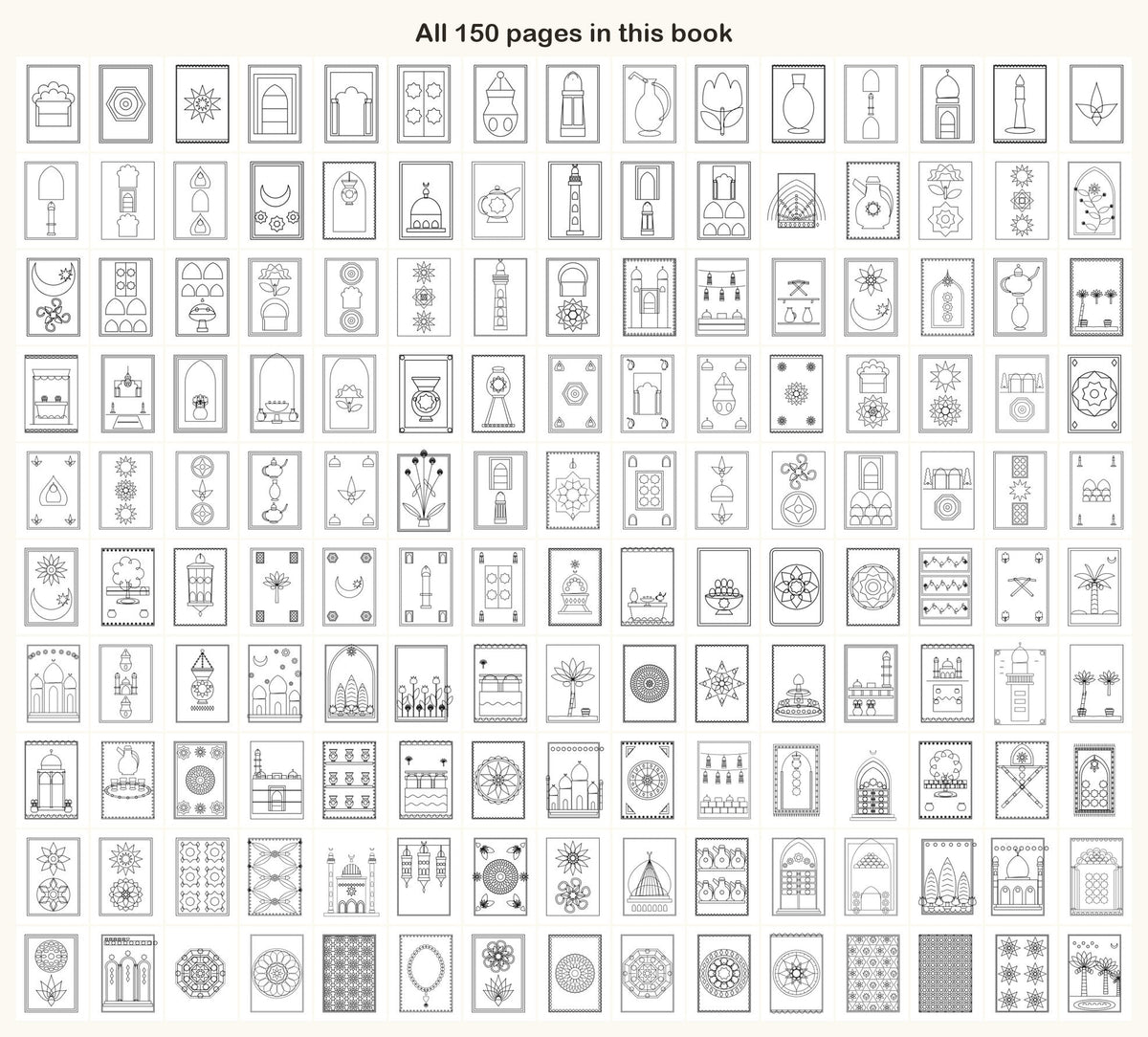 All 150 coloring pages of the Islamic Heritage book on one sheet
